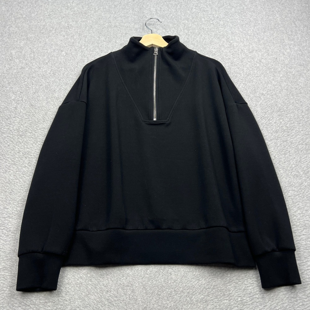 Varley Hawley Half Zip Sweat Pullover Womens Large Black DoubleSoft Sweatshirt